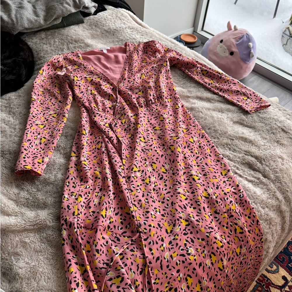 Leith Pink and Yellow Animal Print Dress